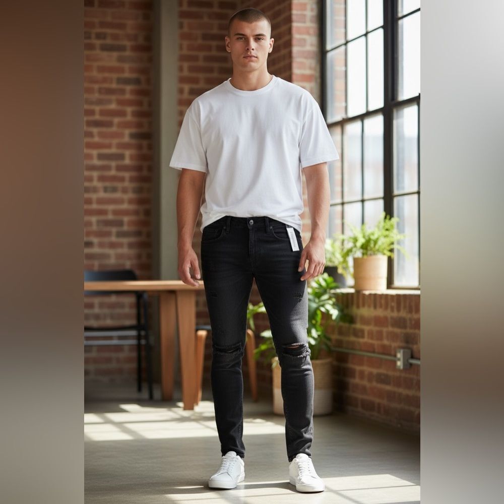 NWT PacSun Teen/Men’s Black Denim Stacked Skinny Jeans  - Size 32 x 34